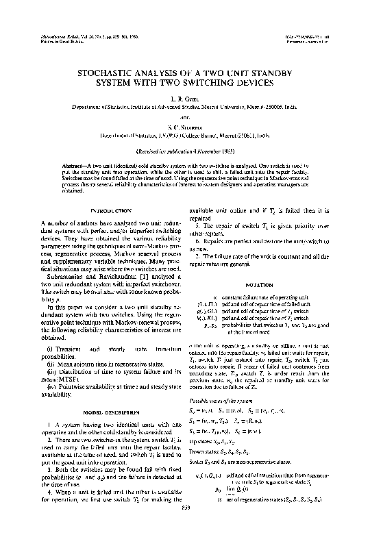(PDF) Stochastic analysis of a two unit standby system model with ...
