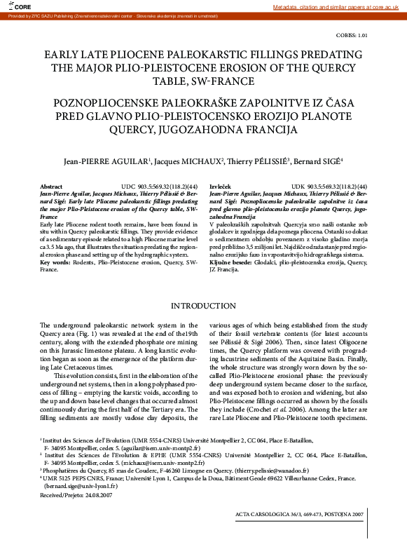 (PDF) Early Late Pliocene Paleokarstic Fillings Predating the Major ...