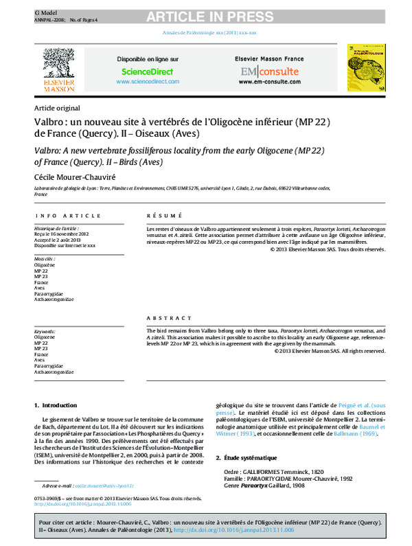 (PDF) Valbro : un nouveau site à vertébrés de l’Oligocène inférieur ...