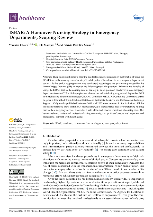 (PDF) ISBAR: A Handover Nursing Strategy in Emergency Departments ...