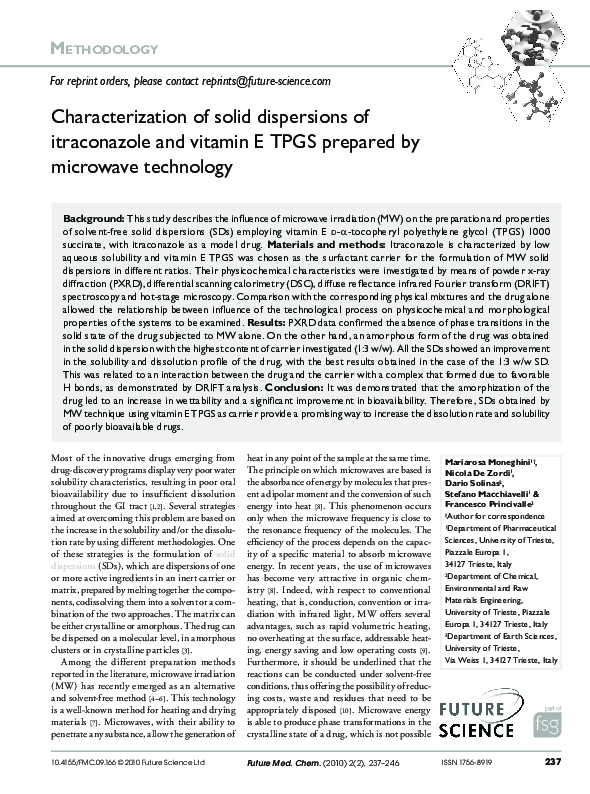 (PDF) Characterization of solid dispersions of itraconazole and vitamin ...