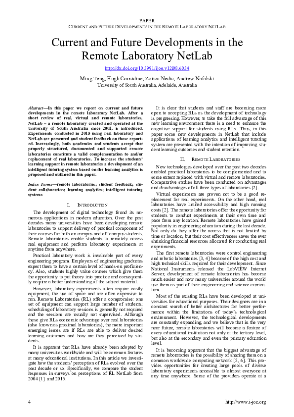 (PDF) Current and Future Developments in Remote Laboratory NetLab
