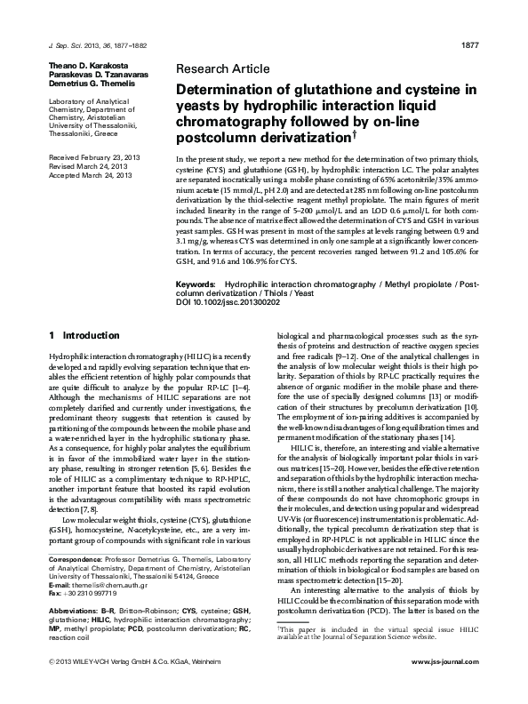 (PDF) Determination of glutathione and cysteine in yeasts by ...
