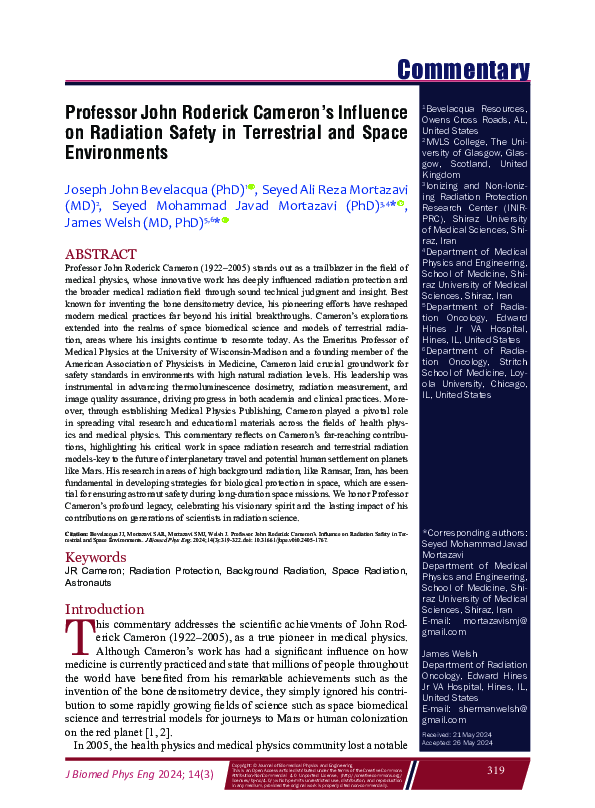 (PDF) Professor John Roderick Cameron’s Influence on Radiation Safety ...