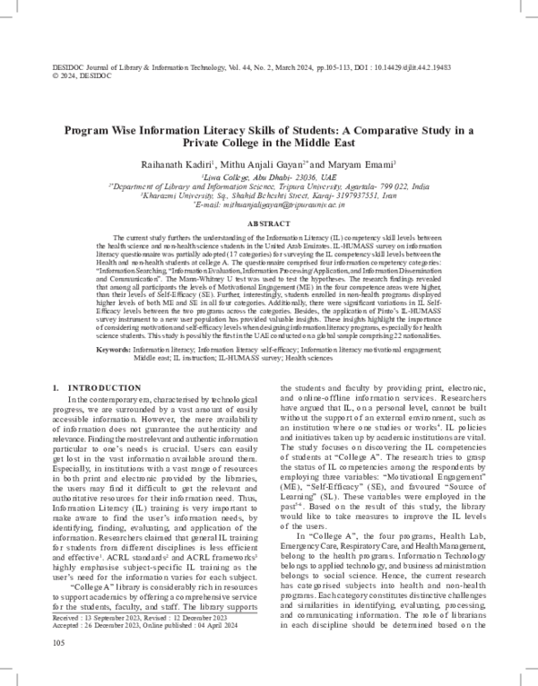 (PDF) Program Wise Information Literacy Skills of Students