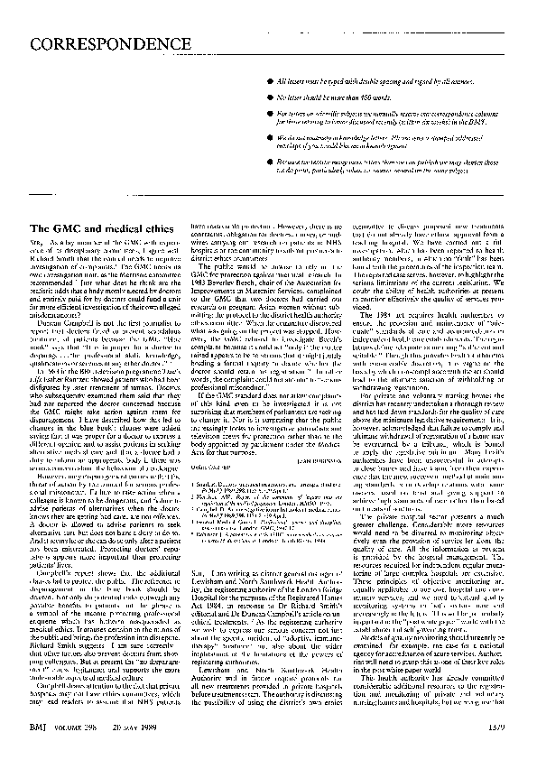 (PDF) The GMC and medical ethics