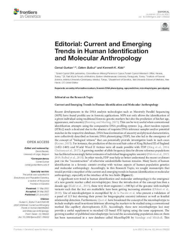 (PDF) Editorial: Current and Emerging Trends in Human Identification ...