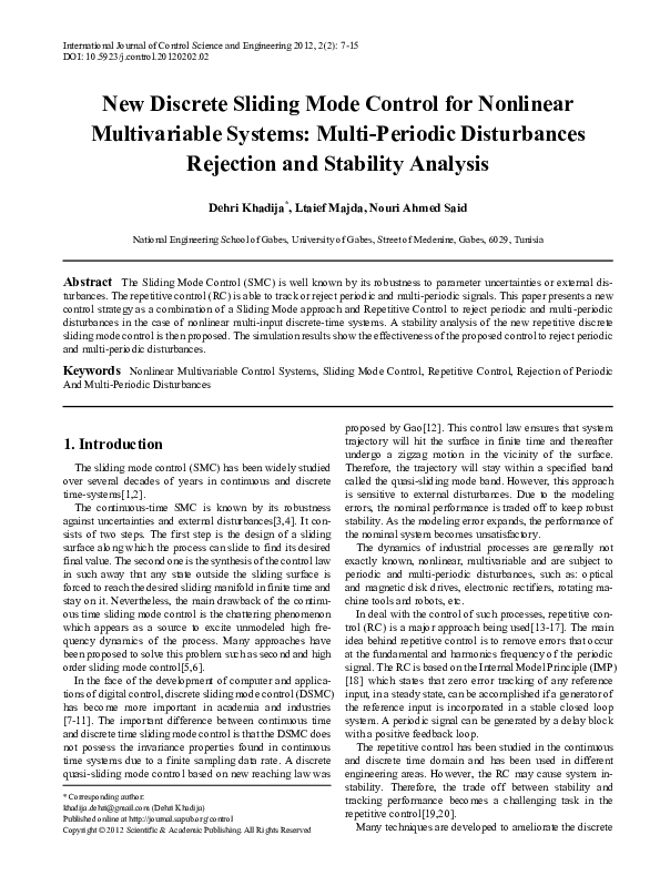 (PDF) New Discrete Sliding Mode Control for Nonlinear Multivariable ...