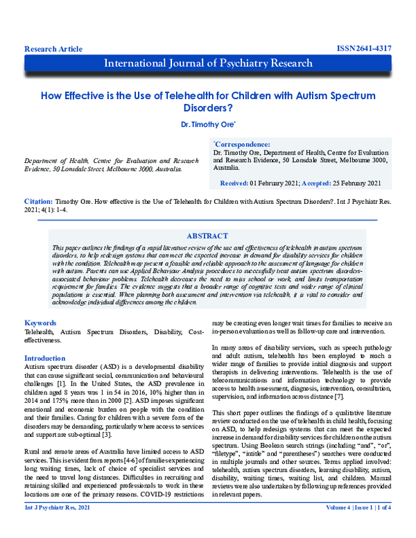 (PDF) How Effective is the Use of Telehealth for Children with Autism ...