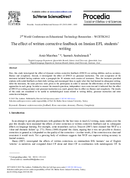 (PDF) The Effect of Written Corrective Feedback on Iranian EFL Students ...