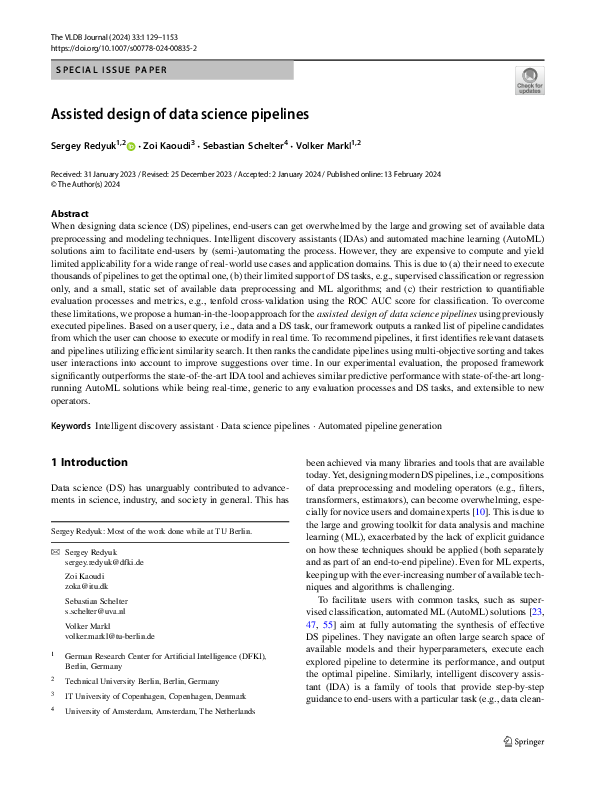 (PDF) Assisted design of data science pipelines