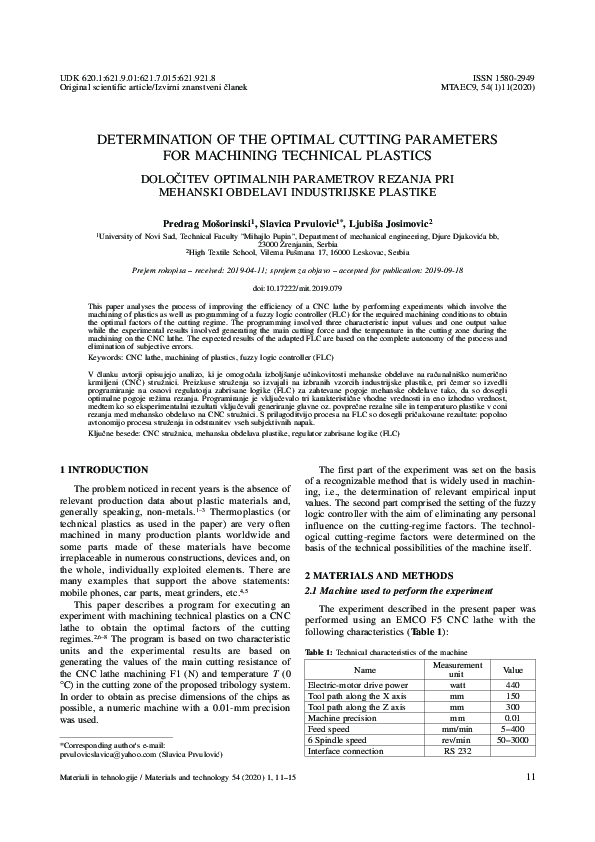 (PDF) Determination of the optimal cutting parameters for machining ...