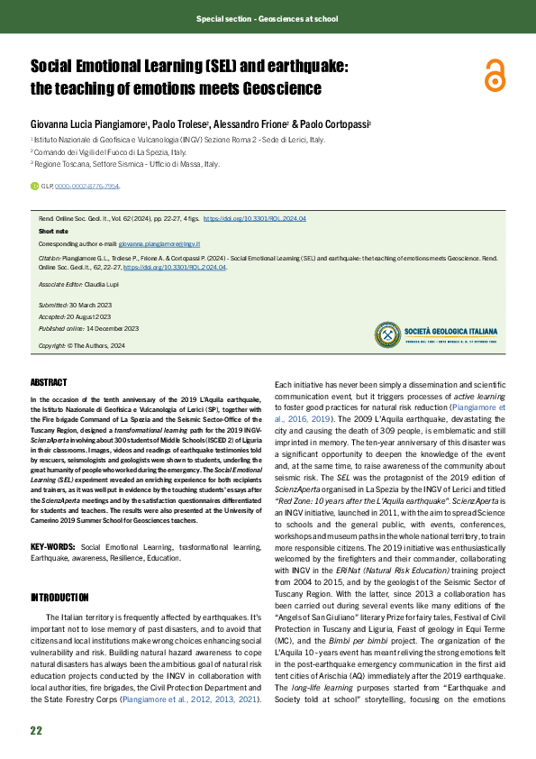 (PDF) Social Emotional Learning (SEL) and earthquake: the teaching of ...