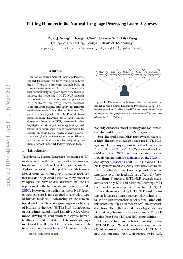 (PDF) Putting Humans in the Natural Language Processing Loop: A Survey
