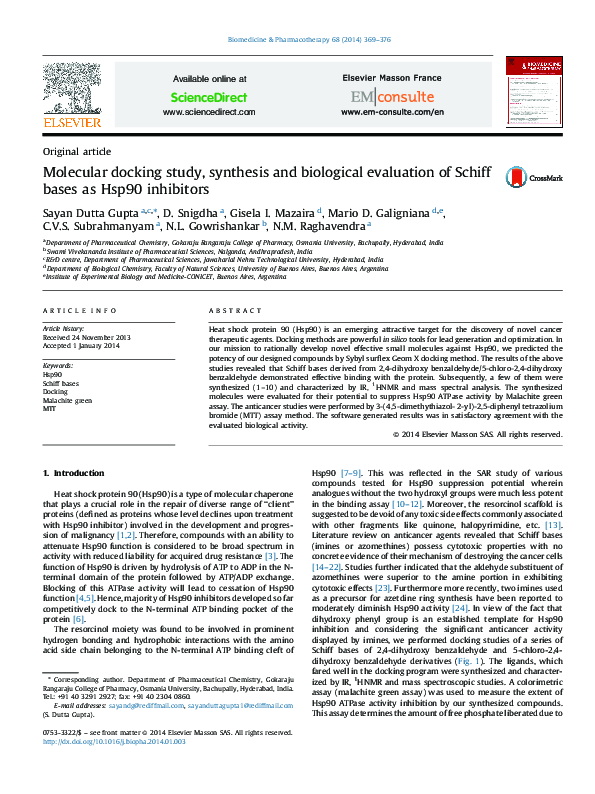 (PDF) Molecular docking study, synthesis and biological evaluation of ...