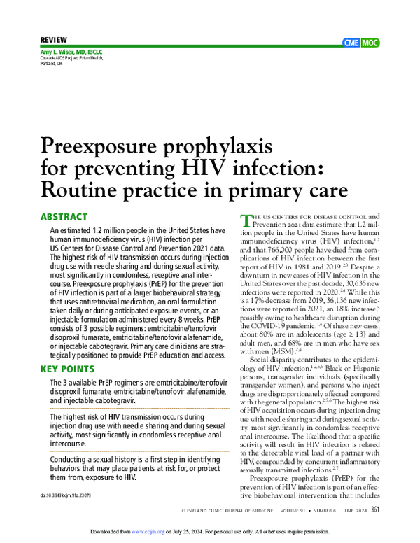 (PDF) Preexposure prophylaxis for preventing HIV infection: Routine ...