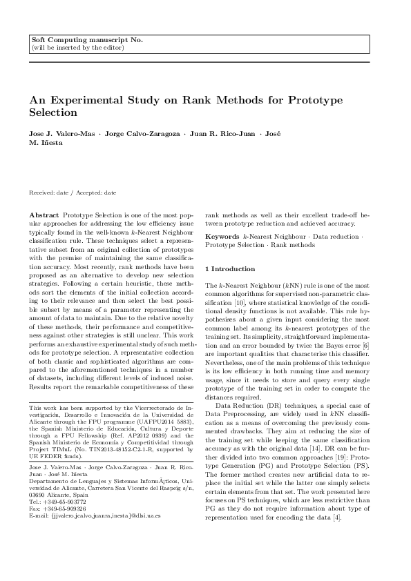 (PDF) An experimental study on rank methods for prototype selection