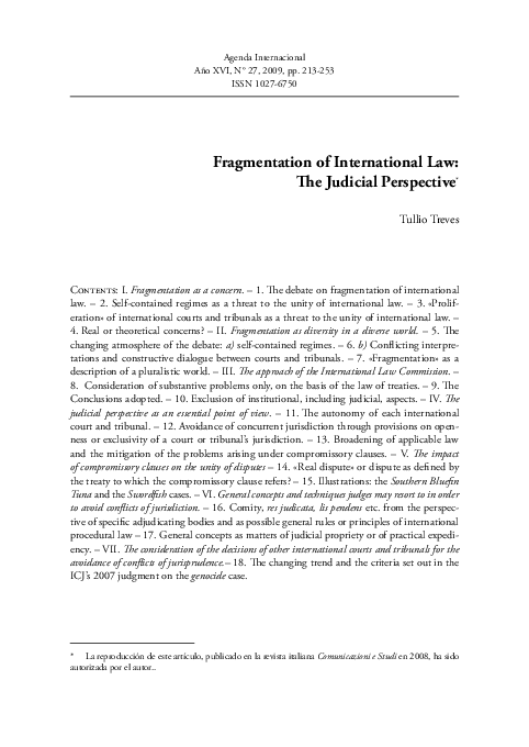 (PDF) Fragmentation of International Law: The Judicial Perspective