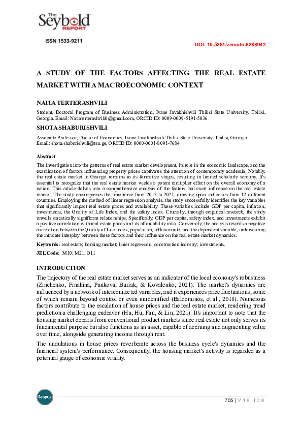 (PDF) A Study of the Factors Affecting the Real Estate Market with a ...