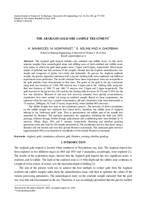 (PDF) The arghash gold ore sample treatment