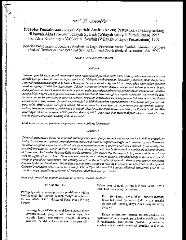 (PDF) Prosedur pendakwaan jenayah syariah: analisis ke atas peruntukan