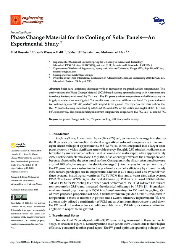 (PDF) Phase Change Material for the Cooling of Solar Panels—An ...