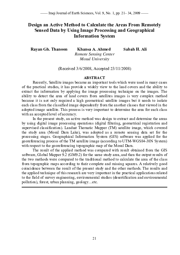 (PDF) Design an Active Method to Calculate the Areas From Remotely ...