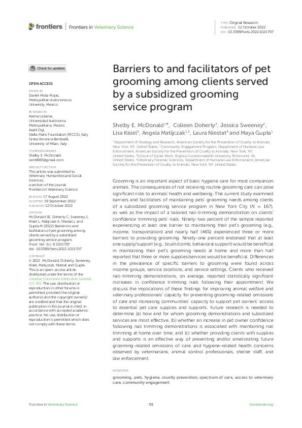 (PDF) Barriers to and facilitators of pet grooming among clients served ...