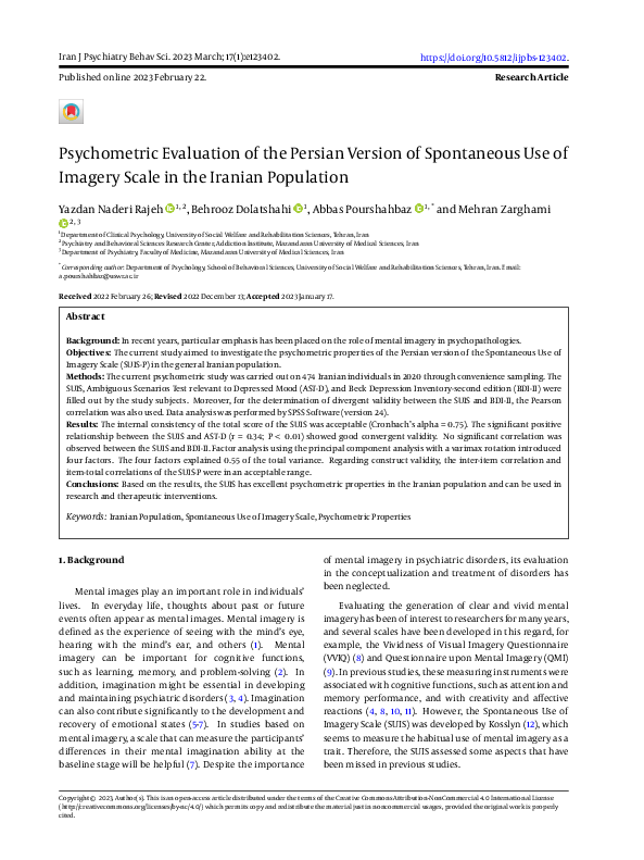 (PDF) Psychometric Evaluation of the Persian Version of Spontaneous Use ...