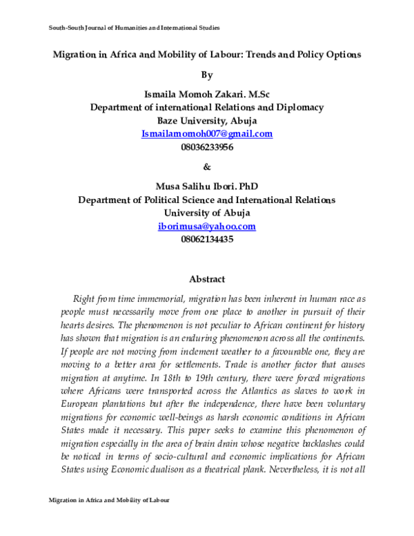 (PDF) Migration in Africa and Mobility of Labour Migration in Africa ...