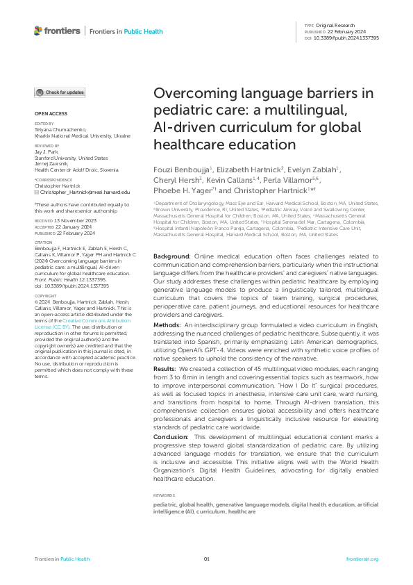(PDF) Overcoming language barriers in pediatric care: a multilingual ...