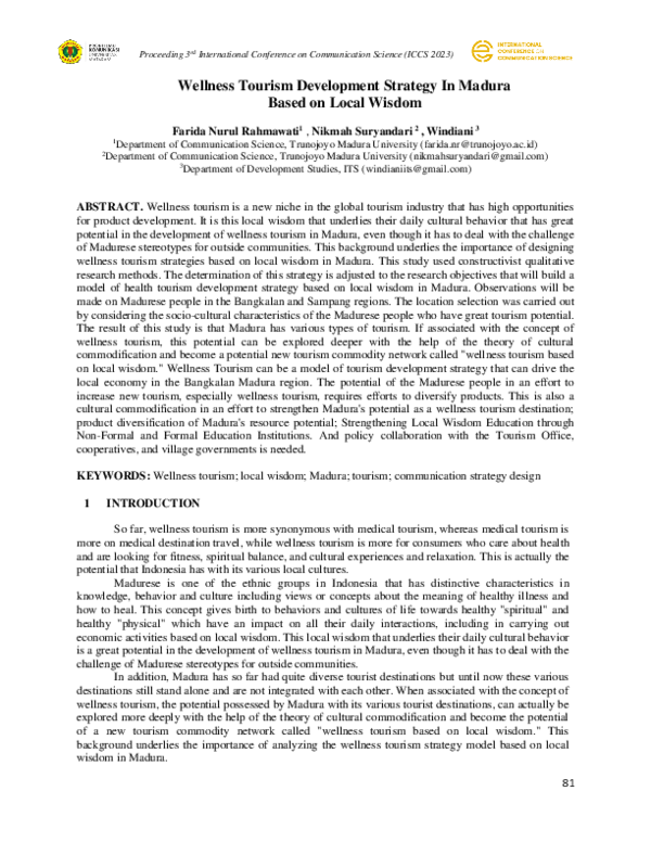 (PDF) Wellness Tourism Development Strategy In Madura Based on Local Wisdom