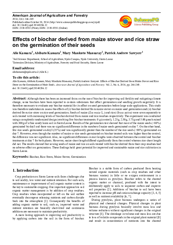 (PDF) Effects of Biochar Derived from Maize Stover and Rice Straw on ...