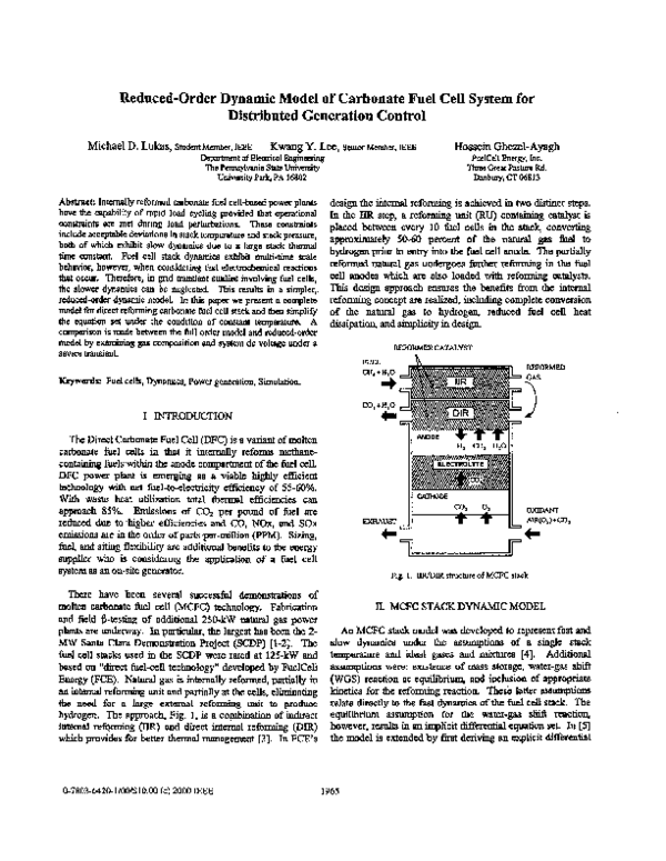 (PDF) Reduced-order dynamic model of carbonate fuel cell system for ...