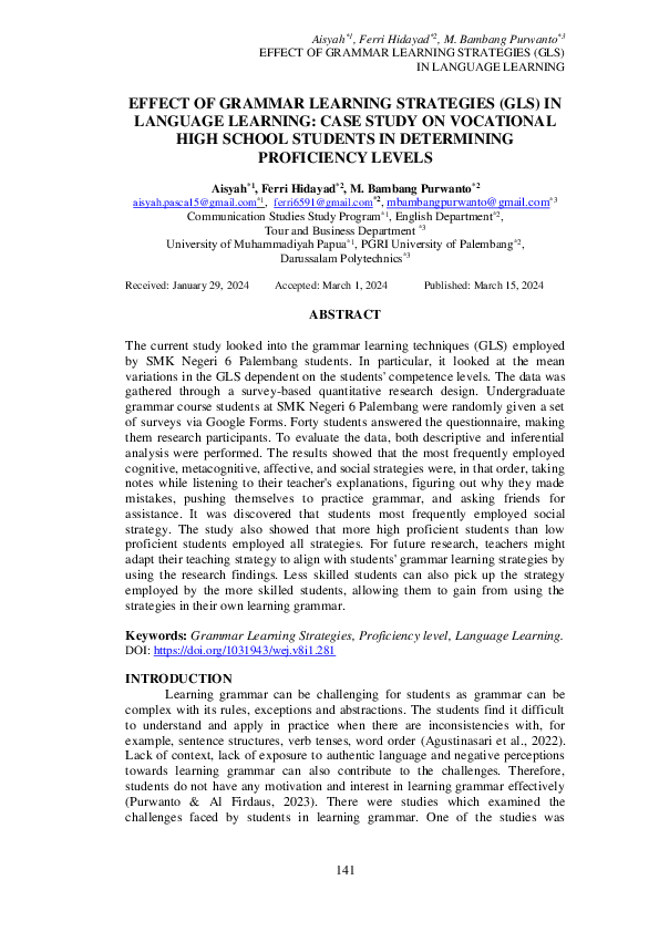(PDF) Effect of Grammar Learning Strategies (GLS) in Language Learning ...