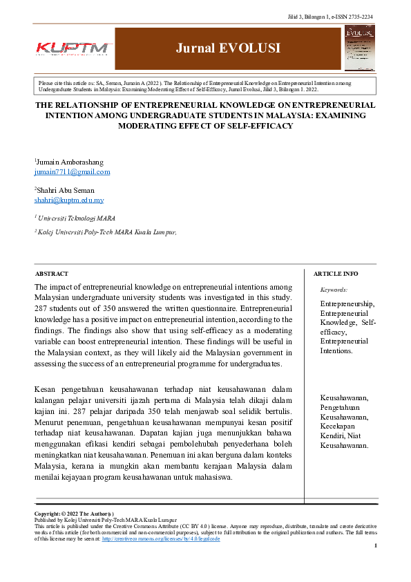 (PDF) The Relationship of Entrepreneurial Knowledge on Entrepreneurial ...
