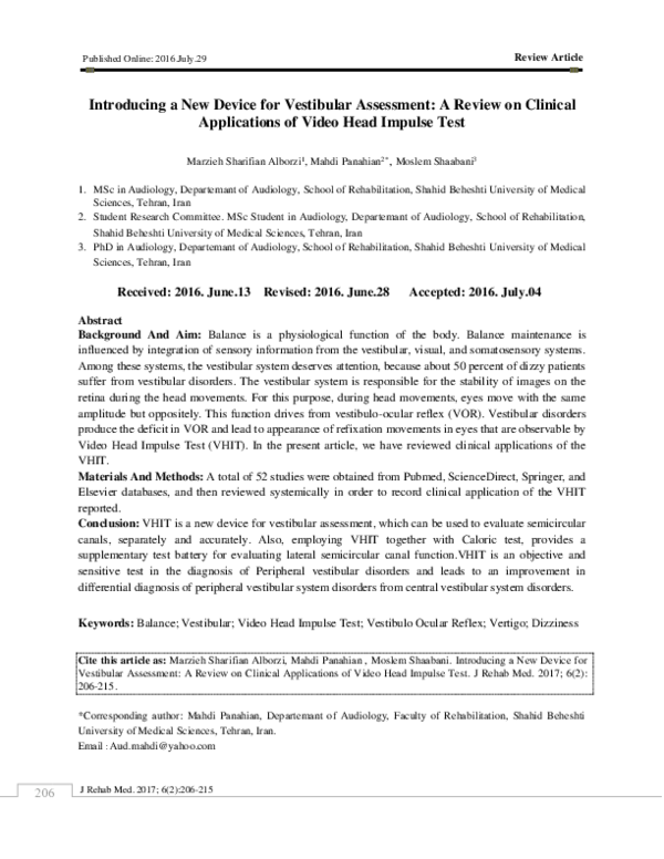 (PDF) Introducing a New Device for Vestibular Assessment: A Review on ...