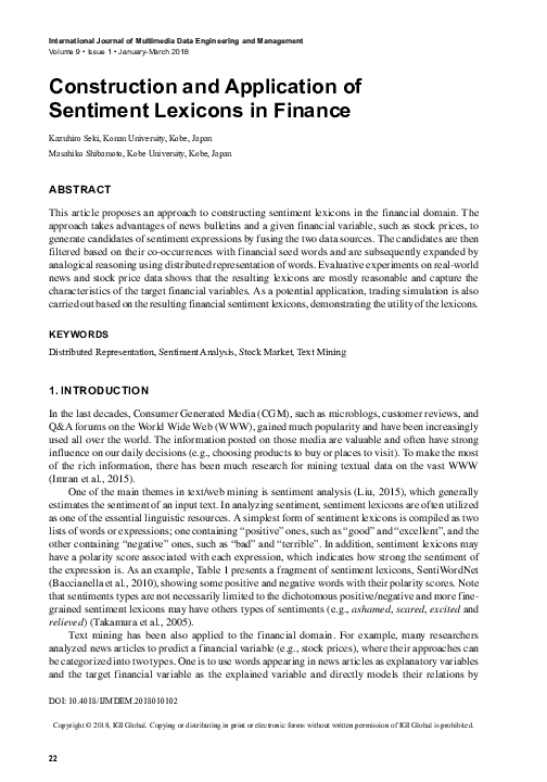 (PDF) Construction and Application of Sentiment Lexicons in Finance