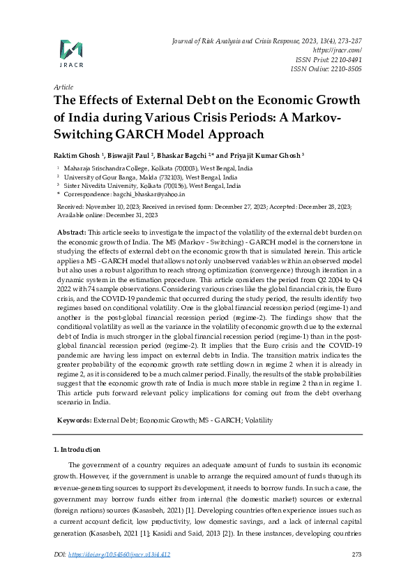 (PDF) The Effects of External Debt on the Economic Growth of India ...