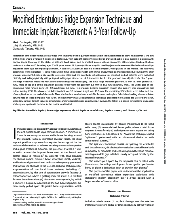 (PDF) Modified Edentulous Ridge Expansion Technique and Immediate ...