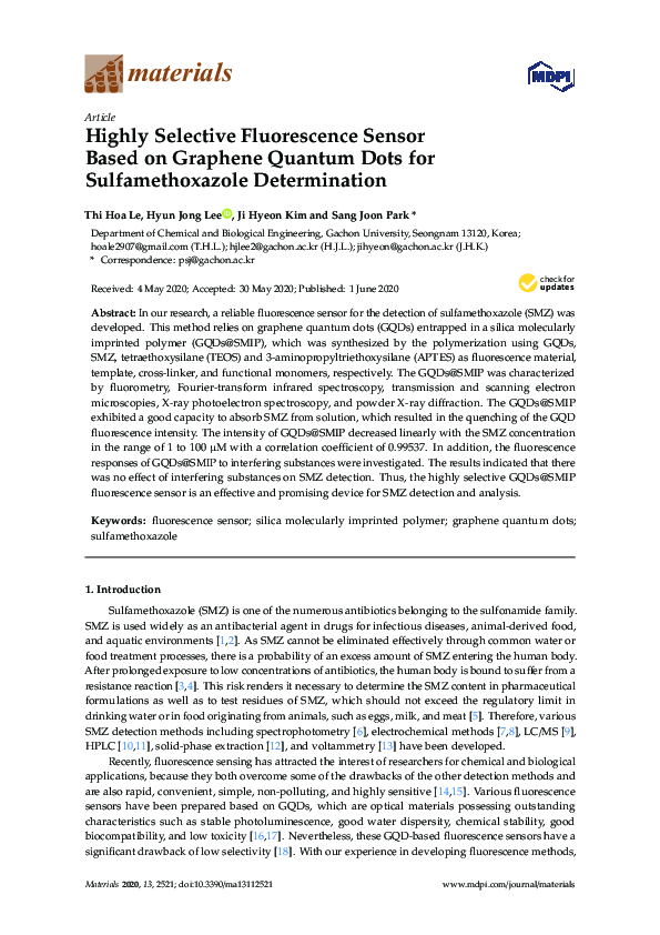 (PDF) Highly Selective Fluorescence Sensor Based on Graphene Quantum ...