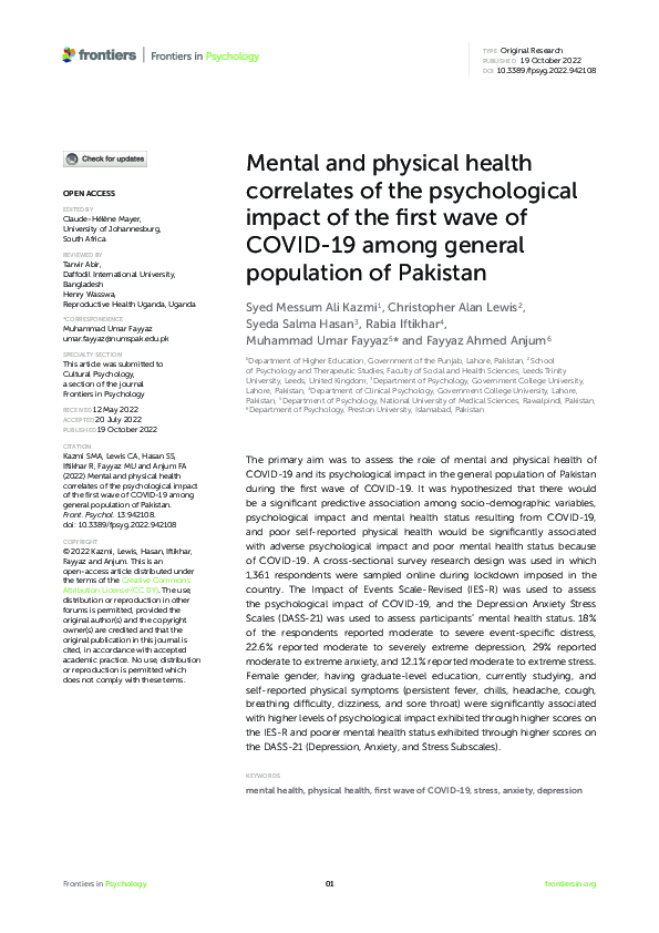 (PDF) Mental and physical health correlates of the psychological impact ...