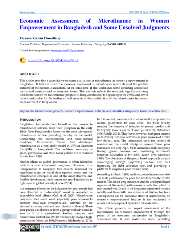 (PDF) Economic Assessment of Microfinance in Women Empowerment in ...