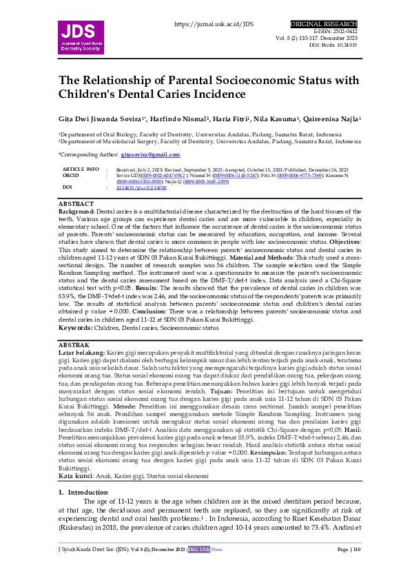 (PDF) The Relationship of Parental Socioeconomic Status with Children's ...