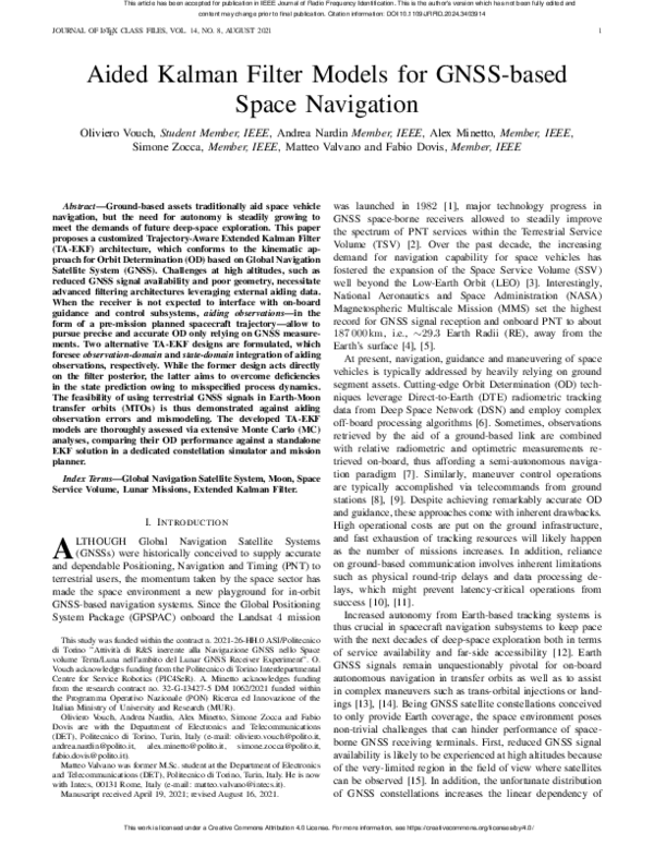 (PDF) Aided Kalman Filter Models for GNSS-Based Space Navigation