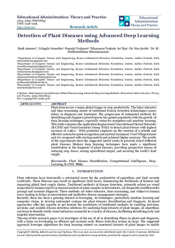 (PDF) Detection of Plant Diseases using Advanced Deep Learning Methods