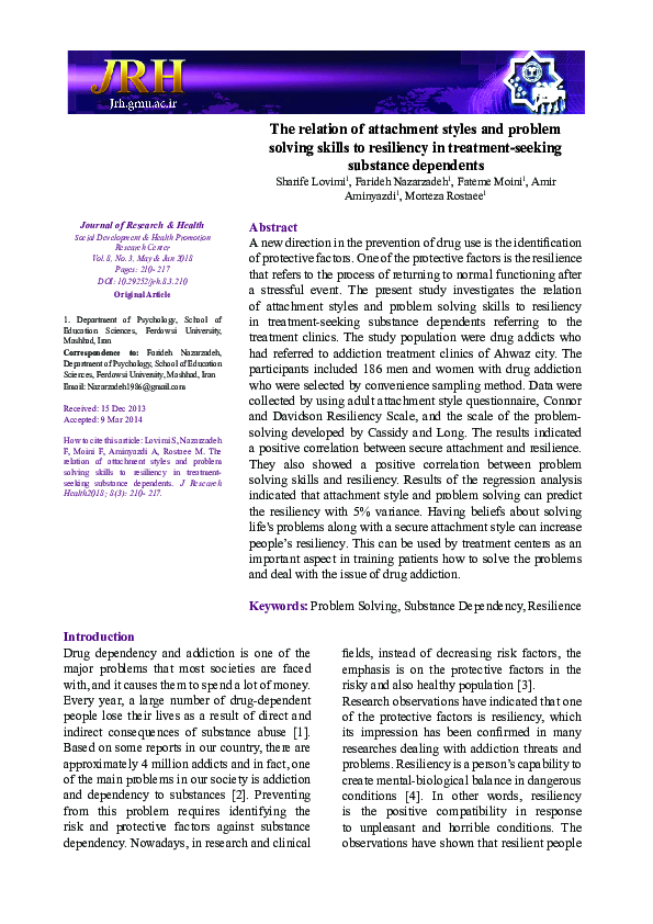 (PDF) The relation of attachment styles and problem solving skills to ...