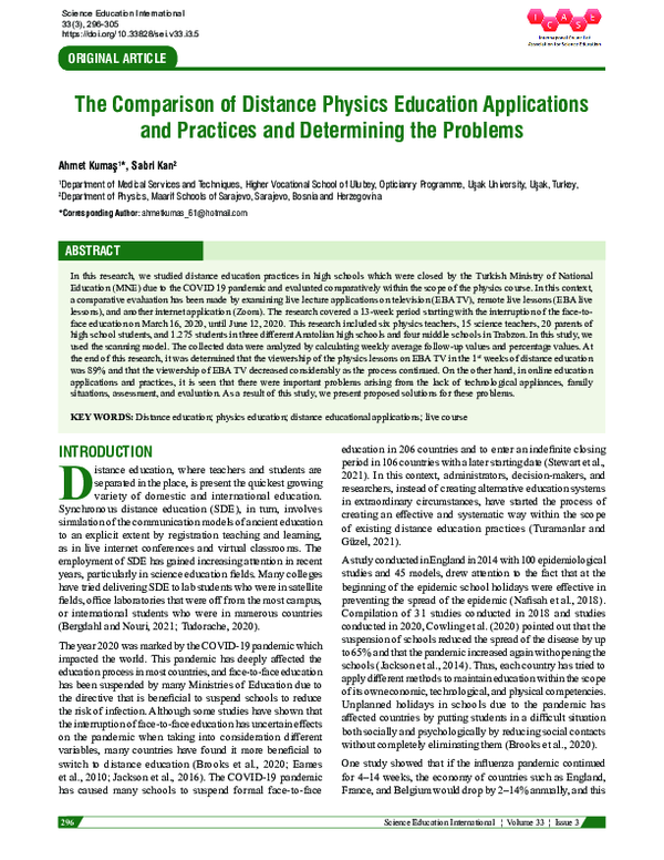 (PDF) The Comparison of Distance Physics Education Applications and ...