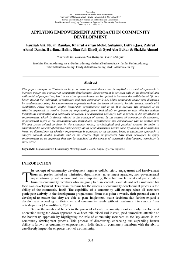 (PDF) Applying Empowerment Approach in Community Development