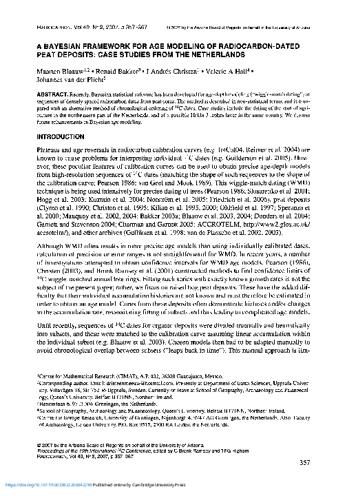 (PDF) A Bayesian Framework for Age Modeling of Radiocarbon-Dated Peat ...